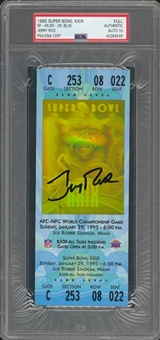 1995 Super Bowl XXIX Full Ticket, Signed by Jerry Rice (PSA/DNA GEM MINT 10)